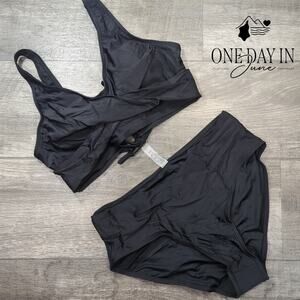 Zando High Waist Cross Front Lace Up Bikini Swimsuit Size L